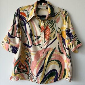La Prestic Ouiston Women’s M Silk Shirt Fruit Printed Buttoned Multicolor Artsy